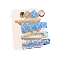 Load image into Gallery viewer, New Women Girls Pearl Blue Hairpins set Side Clip Hair Jewelry Trendy Geometric Headwear Fashion Hair Accessories Barrettes 2022
