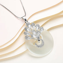 Load image into Gallery viewer, Women Silver Chain Long Necklace Collier Femme Fashion Opal Peacock Choker Necklaces &amp; Pendants Sweater Jewelry 2022
