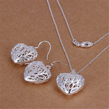 Load image into Gallery viewer, Hot charm 925 sterling Silver necklace earrings Jewelry set for women heart Hollow Fashion Party Christmas Gifts high quality 2022
