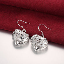 Load image into Gallery viewer, Hot charm 925 sterling Silver necklace earrings Jewelry set for women heart Hollow Fashion Party Christmas Gifts high quality 2022
