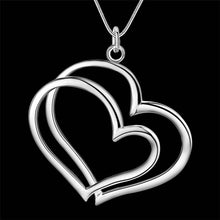 Load image into Gallery viewer, Hot 925 sterling Silver Jewelry sets for women fine Double Heart earrings stud necklace 18 inch Fashion Party wedding girl Gifts 2022
