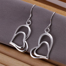 Load image into Gallery viewer, Hot 925 sterling Silver Jewelry sets for women fine Double Heart earrings stud necklace 18 inch Fashion Party wedding girl Gifts 2022
