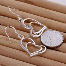Load image into Gallery viewer, Hot 925 sterling Silver Jewelry sets for women fine Double Heart earrings stud necklace 18 inch Fashion Party wedding girl Gifts 2022
