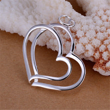 Load image into Gallery viewer, Hot 925 sterling Silver Jewelry sets for women fine Double Heart earrings stud necklace 18 inch Fashion Party wedding girl Gifts 2022
