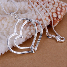 Load image into Gallery viewer, Hot 925 sterling Silver Jewelry sets for women fine Double Heart earrings stud necklace 18 inch Fashion Party wedding girl Gifts 2022
