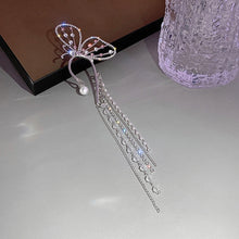 Load image into Gallery viewer, 1 Piece Fashion Crystal Butterfly Clip on Earring Pearl Beads Ear Cuff Long Tassels Hollow Earrings For Women Clip Jewelry Gifts 2022
