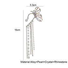 Load image into Gallery viewer, 1 Piece Fashion Crystal Butterfly Clip on Earring Pearl Beads Ear Cuff Long Tassels Hollow Earrings For Women Clip Jewelry Gifts 2022
