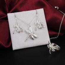Load image into Gallery viewer, Fashion 925 sterling Silver women Crystal dragonfly pendant necklace earring rings Jewelry set Party wedding jewelry fine gifts 2022
