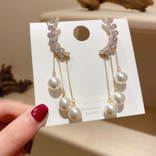 Load image into Gallery viewer, Luxury Crystal Wing Earrings for Women 2022 New Fashion Pearl Tassel Drop Earring Female Gold Brincos Jewelry Accessories 2022
